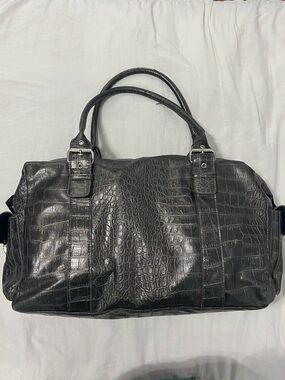 Silver-grey Faux Crocodile Skin Duffle Bag